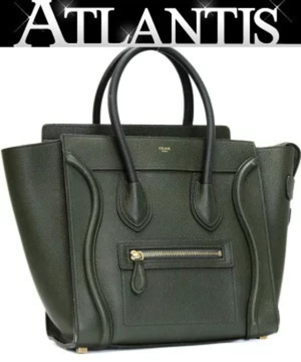 Celine Luggage Tote Shopper Handbag Leather Dark Green